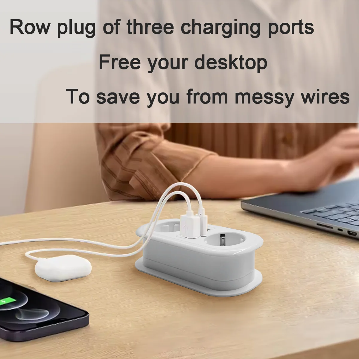 Travel Multiple Socket with USB Power Strip with 2 USB and 1 Type C Ports and Wrapped Cable USB Socket for Travel and Office