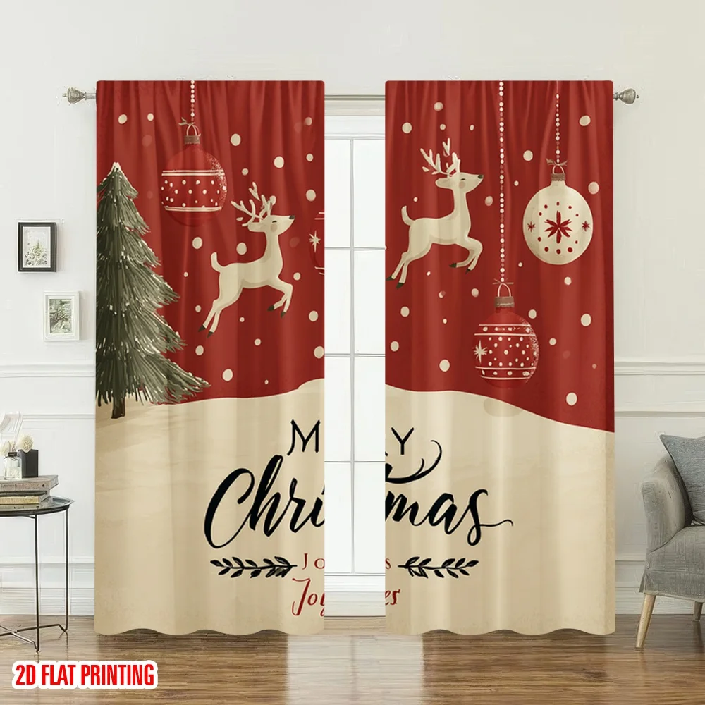 2 قطعة 2D الطباعة المسطحة عيد الميلاد الستائر الساخنة عيد الميلاد الرنة سنو غلوب شجرة الرقمية المطبوعة البوليستر الستائر الأسرة الطرف #6