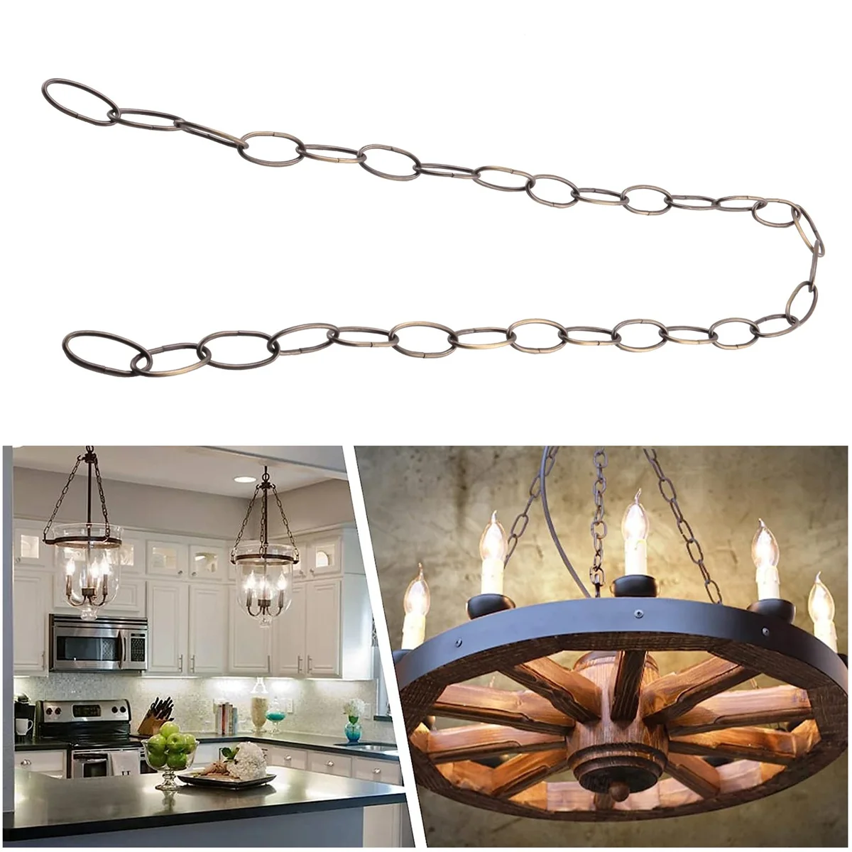 ห่วงโซ่หนัก 1 เมตรสําหรับโคมไฟแขวนโคมระย้าสไตล์วินเทจ, สีบรอนซ์สีเขียว