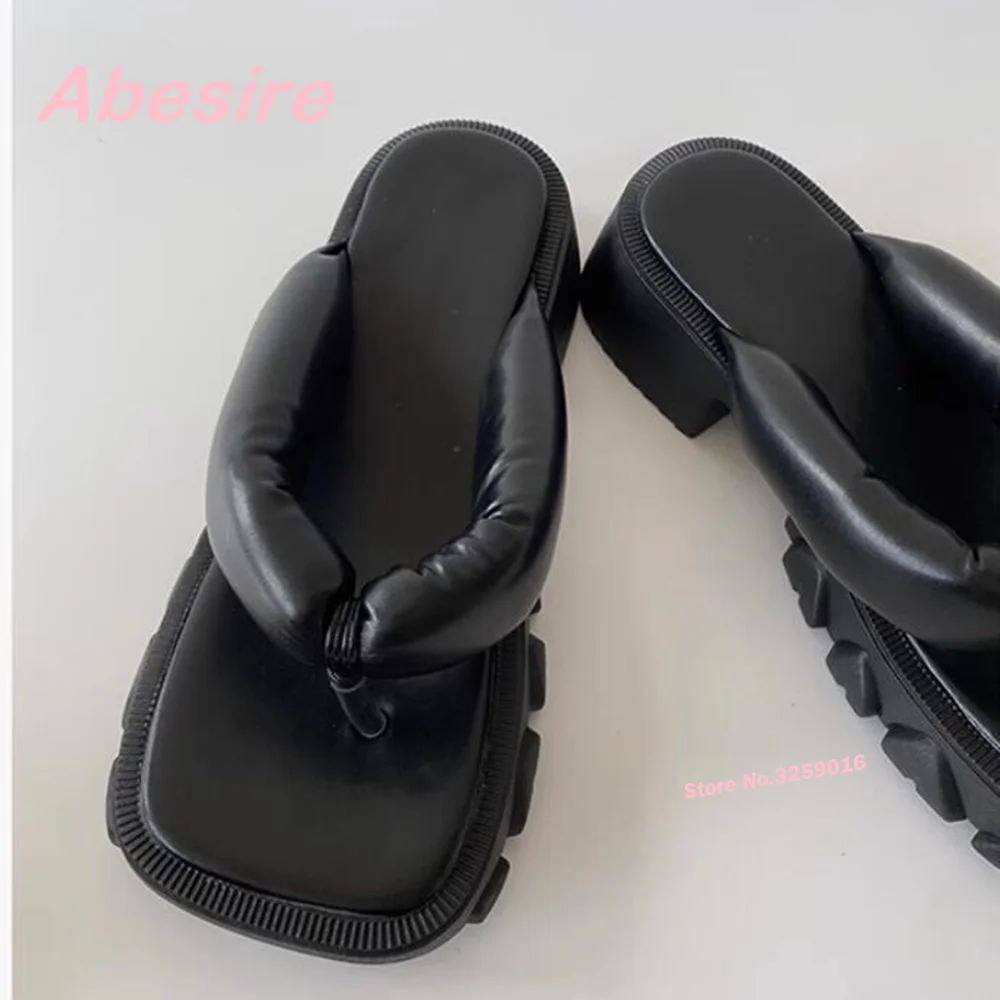 Thick Sole Pinch Toe Slippers Square Toe Slip On Women's Flip-Flops Puffy Chunky Heels Summer 2023 Newest Shoes Casual Outside