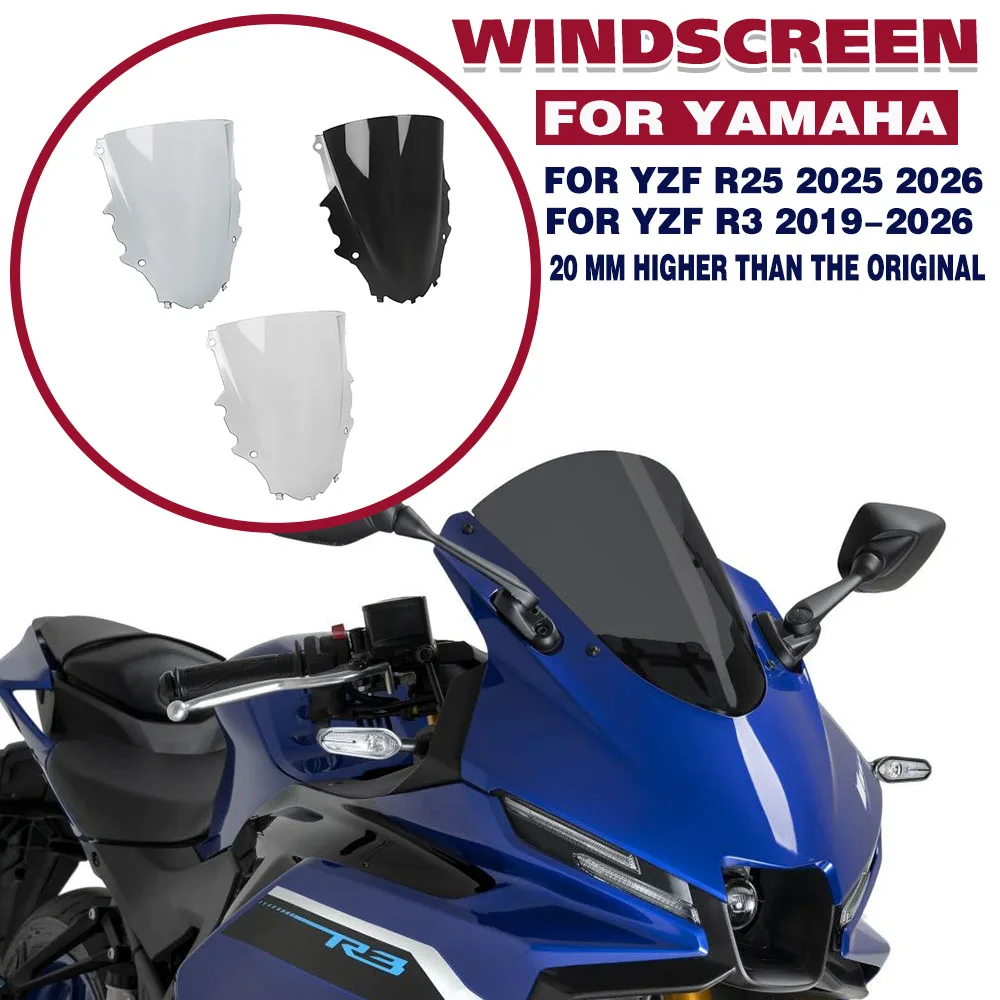 For YAMAHA YZF R3 YZFR3 2019-2026 High Windscreen Spoiler Windshield Fairing Shield Visor Wind Screen Deflector R25 2025 2026