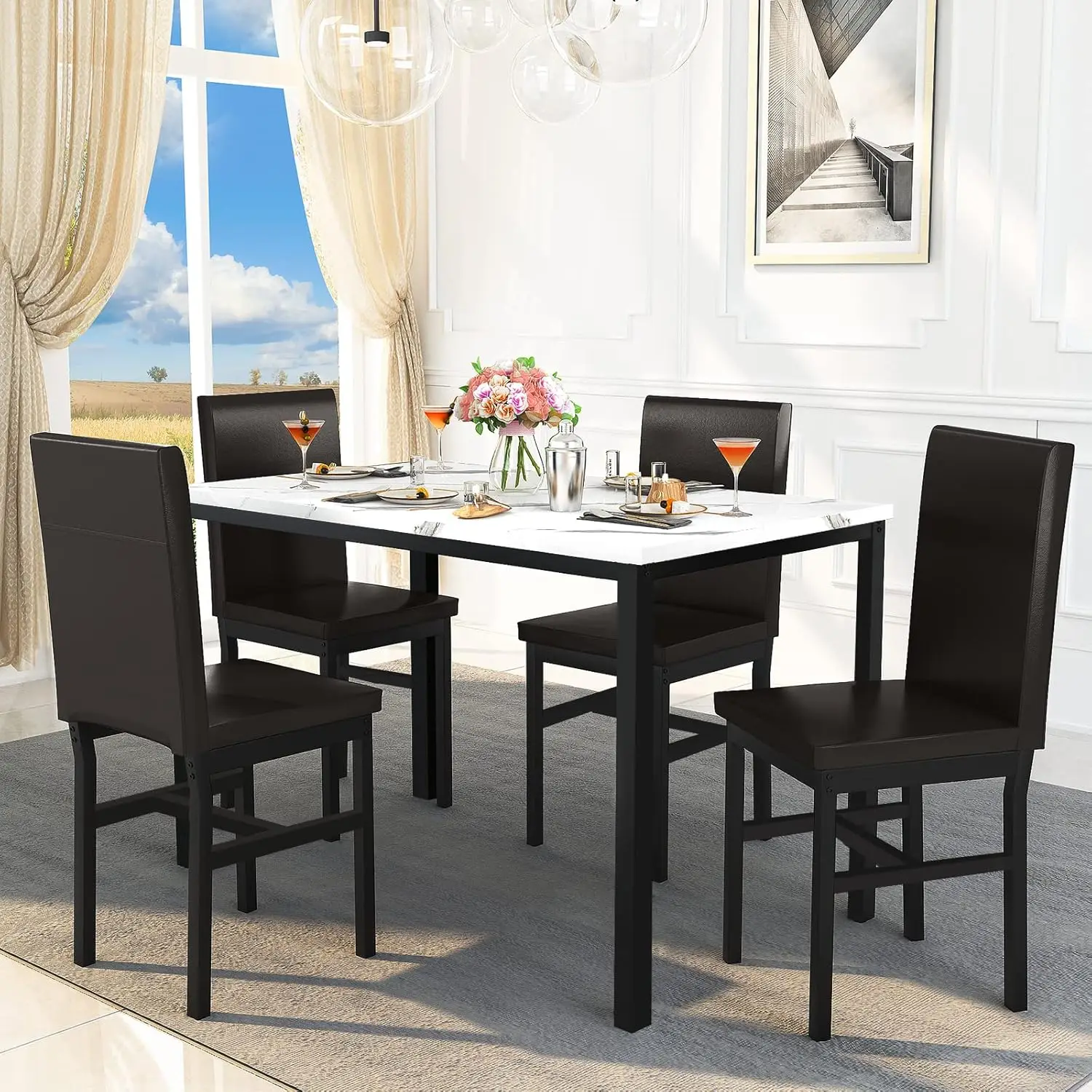 5-Piece Dining Table Set for 4 People, Modern 47