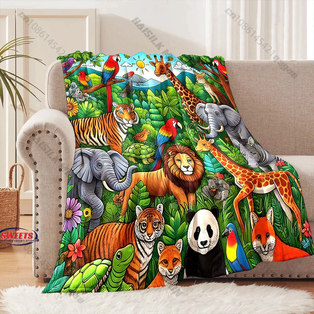 

"Colorful Jungle Animal Blanket" Multiple sizes kid's and adults' bedroom living room sofa decor blanket, Exquisite gift
