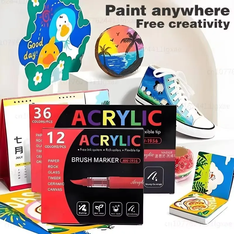 12/24/36/48Colors/set Acrylic Marker Pen Paint Brush Pen Painting Coloring Pen DIY Graffiti Art Making School and Office Supplie