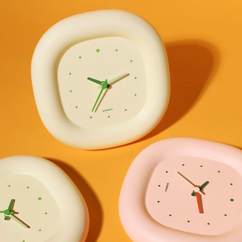 Milk Yellow Bubble Clock Seat Clock New Chinese Style Living Room Home Bedroom Silent Clock Multifunctional Simple and Creative