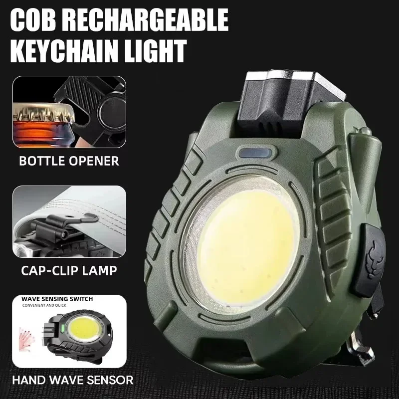 Pop Multifunctional COB Keychain Light With Hand Wave Sensor Portable Clip-on LED Flashlight Hat Headlight For Outdoor Working