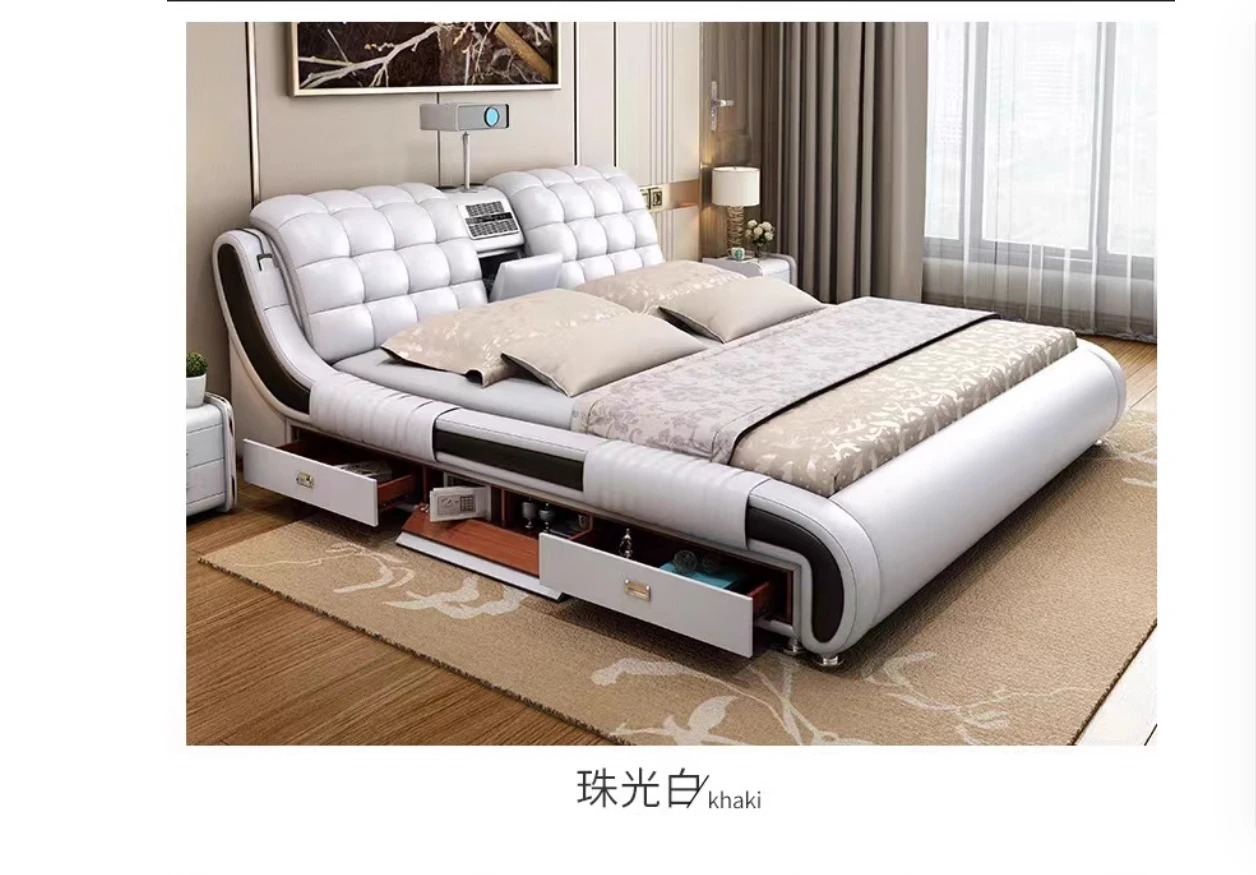 the latest modern smart leather simple multifunctional light luxury double bed