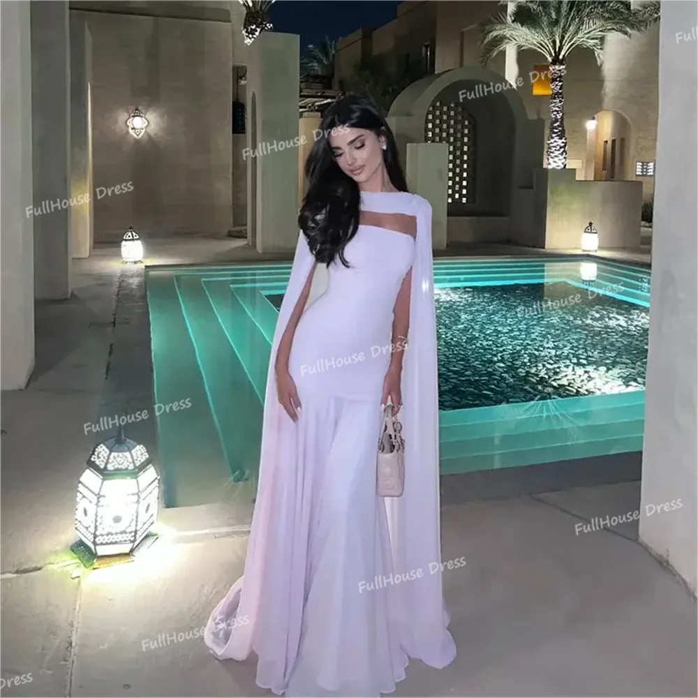 العرف الوردي قارب طوق مطوي المتدفقة ثوب مسائي مستقيم مثير عارية الذراعين الطابق طول فستان الحفلة الراقصة مع كيب للانفصال