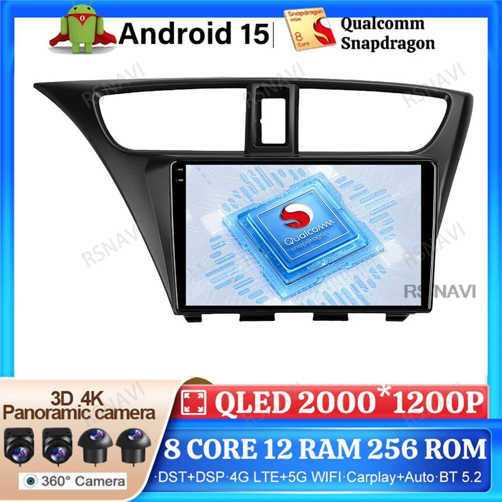 

Android 15 Car Radio For Honda CIVIC Hatchback 2012 2013 2014 2015 2016 2017 Multimedia Qualcomm Navigation Autoradio BT 4G LTE
