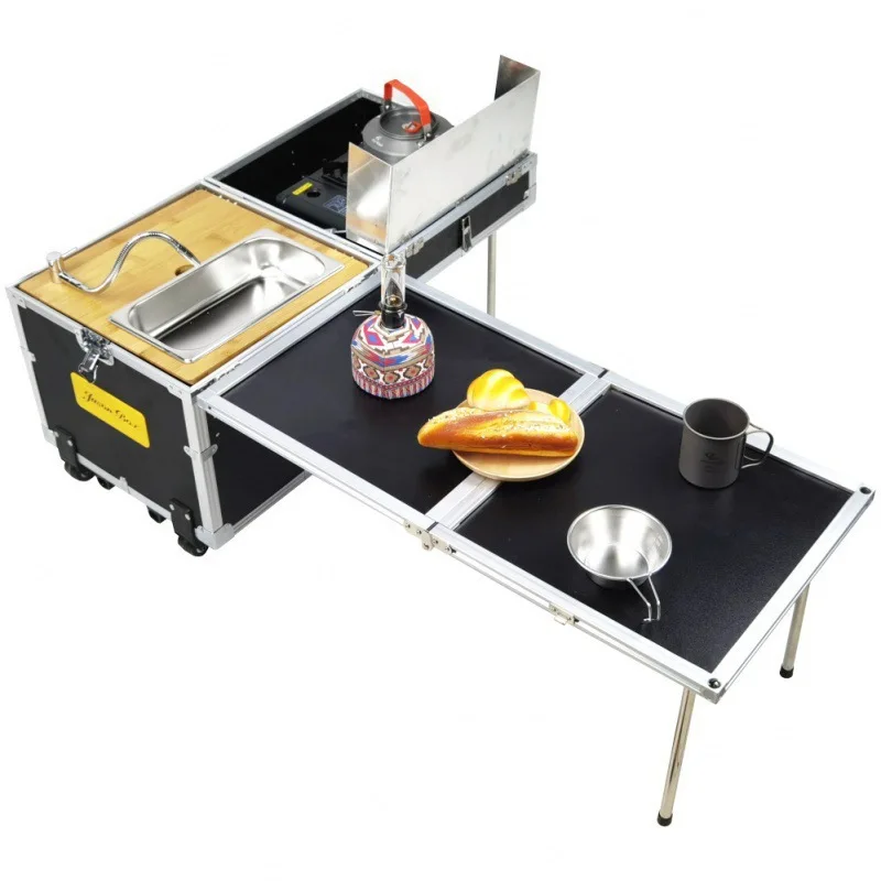 Full-function accompanying small kitchen box camping picnic stove folding table self-driving car standard