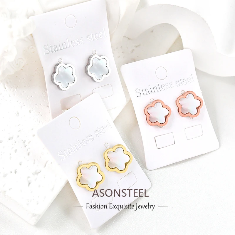 ASONSTEEL Edelstahl-Ohrstecker mit fünfblättrigem Kleeblatt für Frauen, romantische Pfirsichblüten-Geschenke, süße Schmuck-Accessoires