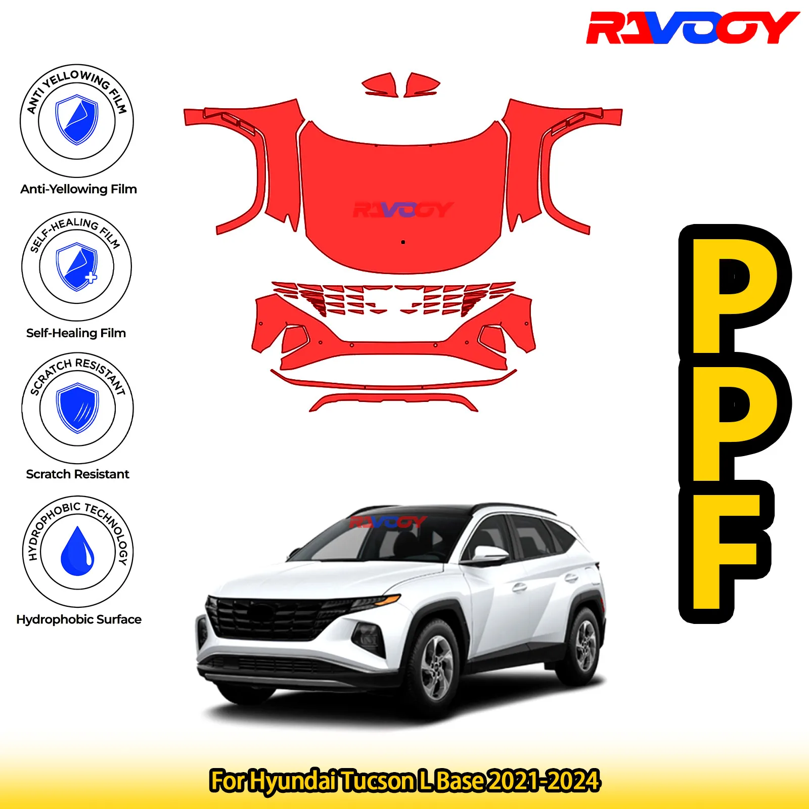 

For Hyundai Tucson L Base 2021-2024 Glossy Matte Black Precut front PPF Kit Paint Protection Film