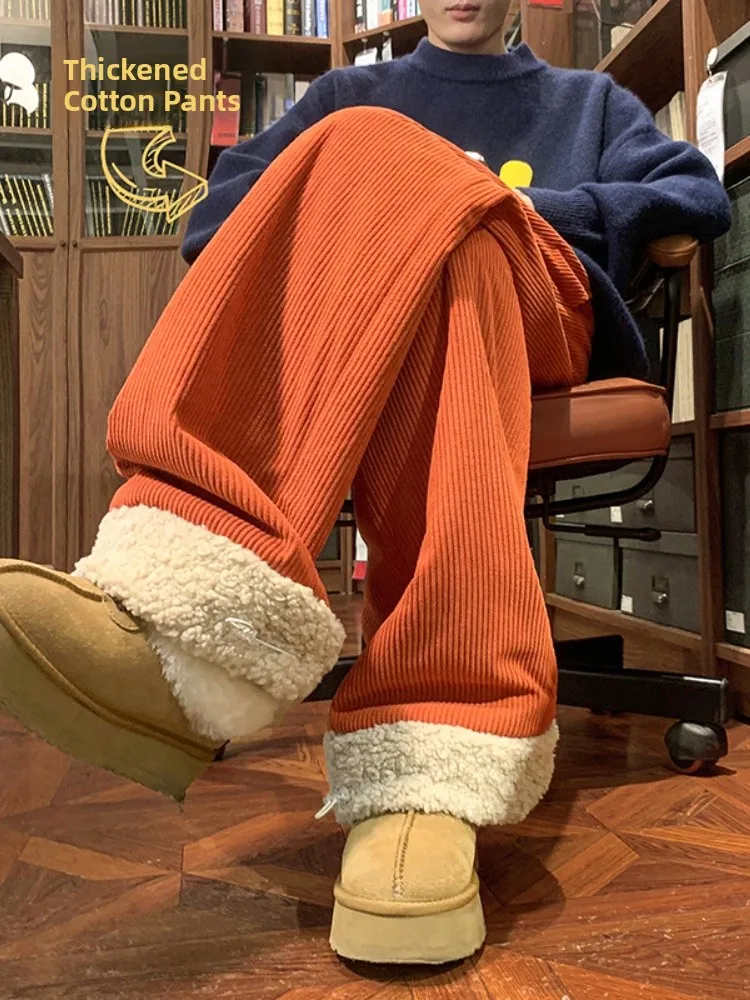 

American Sle Heavyweight Corduroy Men's Winter Fce Lined Thi Warm Sweatpants Zero Deee Cold Resistant Cotton Pants