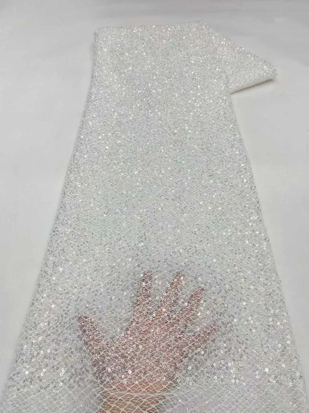 

Африканское нигерийское кружевное полотно с пайетками и бисером 2026, небесно-голубое, высококачественное французское тюлевое кружево для пошива свадебных платьев