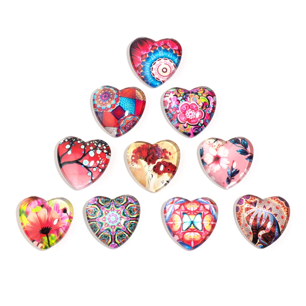 

10pcs 10/12/14/18/20/25mm Heart Glass Cabochons Red Flower animal Pattern Cabochons For DIY Jewelry Making Pendant Accessories