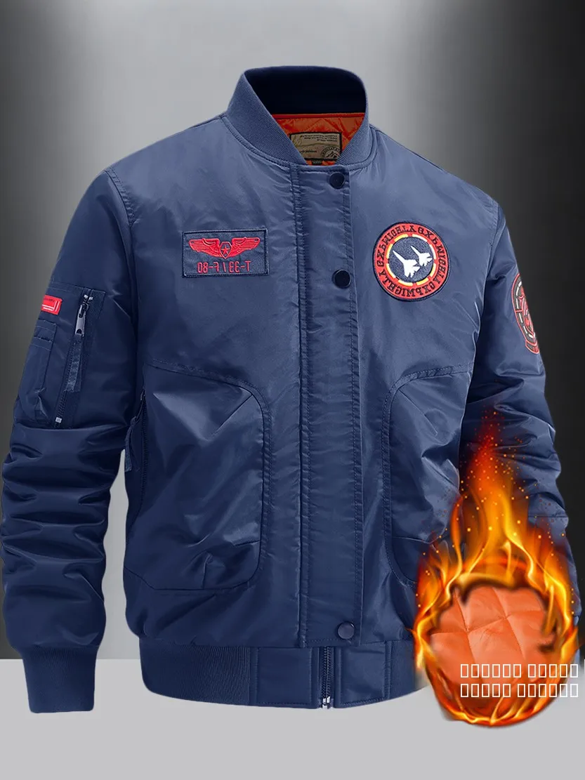 

Мужская утепленная куртка-бомбер из хлопка с вышивкой, свободного кроя, теплая, в стиле милитари, из утолщенного нейлона