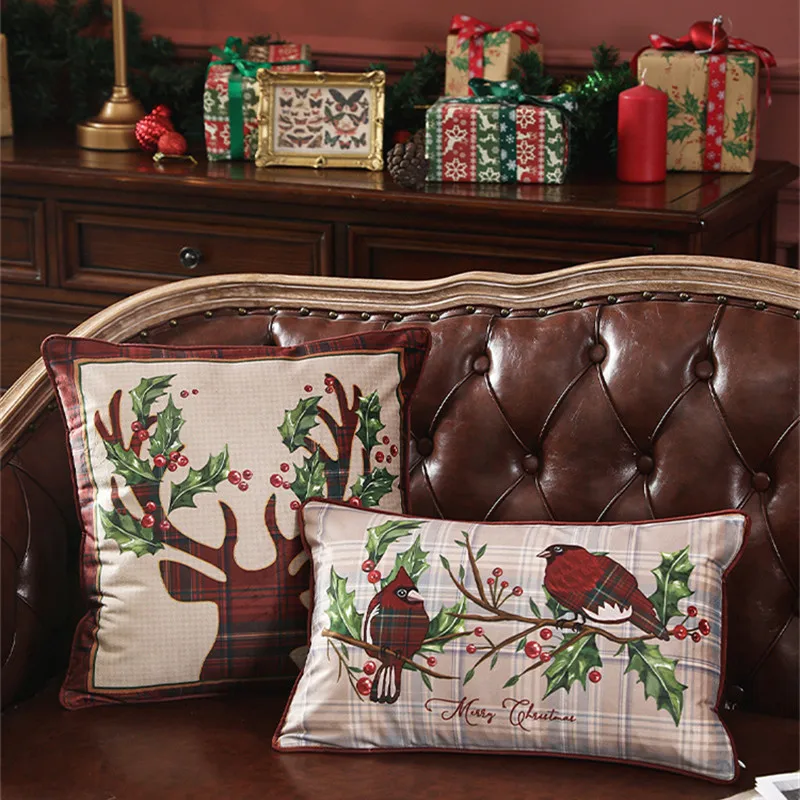 

X-mas Outdoor Farm Decor Pillow Covers Animal Deer with Beautiful Floral Square Throw Pillow Case Cushion Cover Merry Christmas