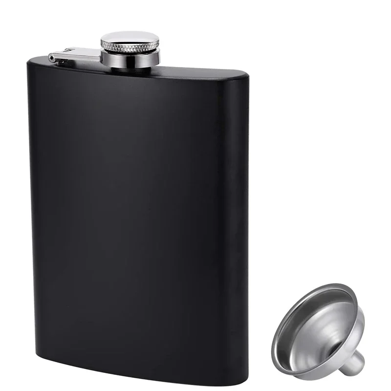 Matte Black Stainless Steel Hip Flask Set with Funnel Leak Proof Whiskey Drinking Flask for Liquor