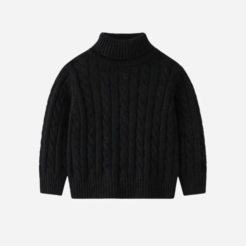 2026 Herbst Kinder Jungen Zopfmuster Rollkragenpullover Kinder Baumwolle Langarm Pullover Winter 2-12 Jahre Warme Basisschicht Strickwaren – Detail 8