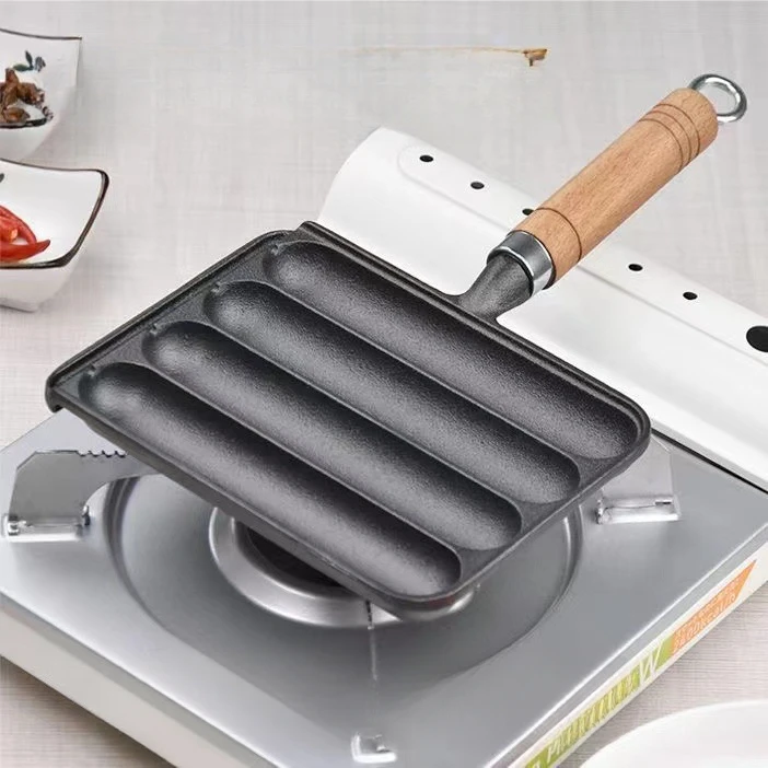 Cast Iron Sausage Pan Pre-Seasoned Pot For Grilled Sausage Comfortable To Hold Sausage Cooking Tool For Induction Cooker