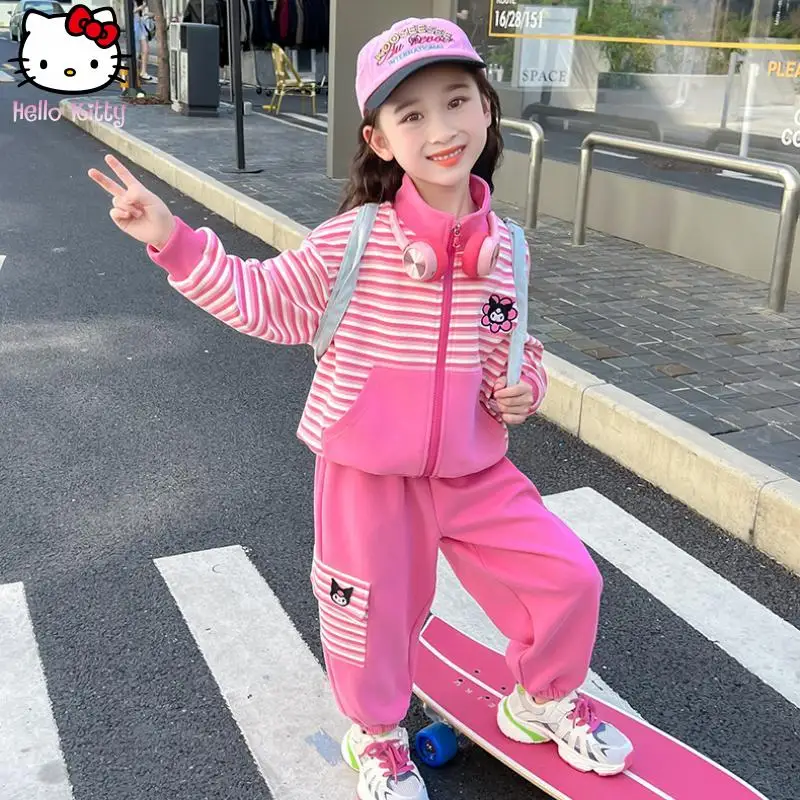 2-個女の子のかわいい新しいセットハローキティ漫画アニメトレンディ子供用春秋スウェットシャツとパンツカジュアルスイート