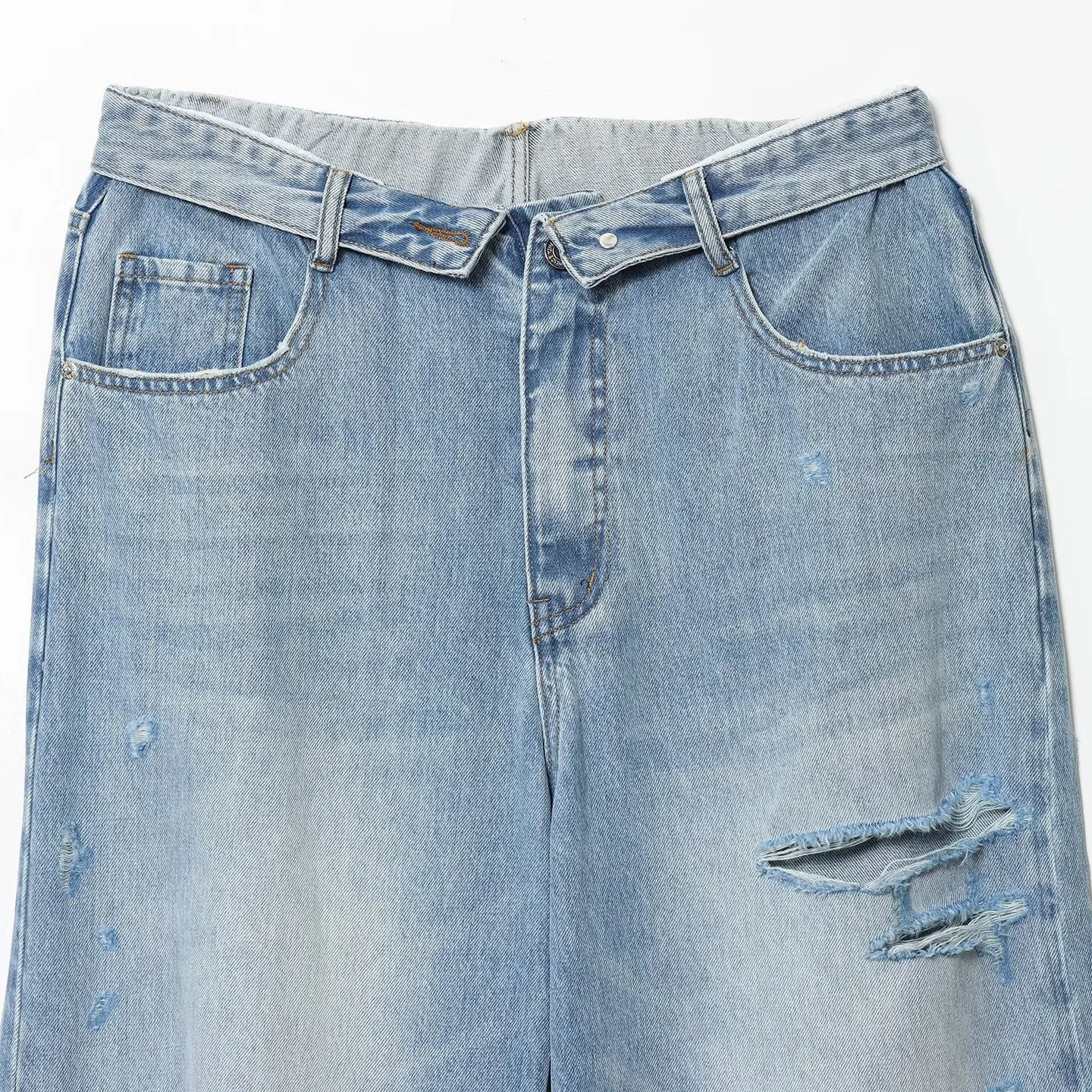 Pantalones vaqueros de pierna recta rasgados de tiro medio para mujer, pantalones informales holgados con bolsillos y cremallera, pantalones elegantes para mujer para principios de otoño