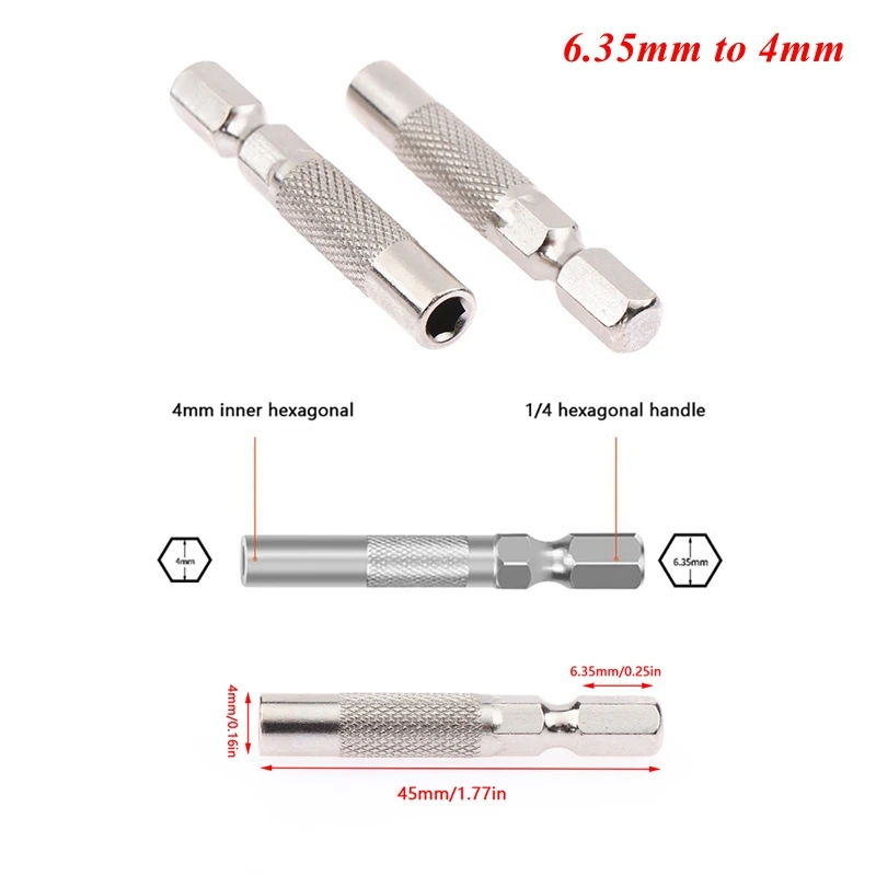 2 pz codolo esagonale da 6.35mm a 4mm inserto Bit adattatore cacciavite elettrico presa supporto Micro Bit adattatore strumento supporto magnetico