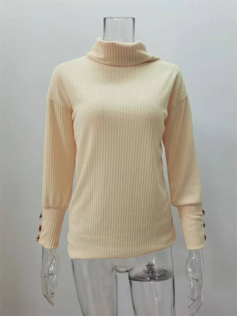 

Autumn Winter Warm Solid Thin Sweater Women New Lantern Long Sleeve Knitwear Turtleneck Jumpers Female Casual Loose Knitted Tops