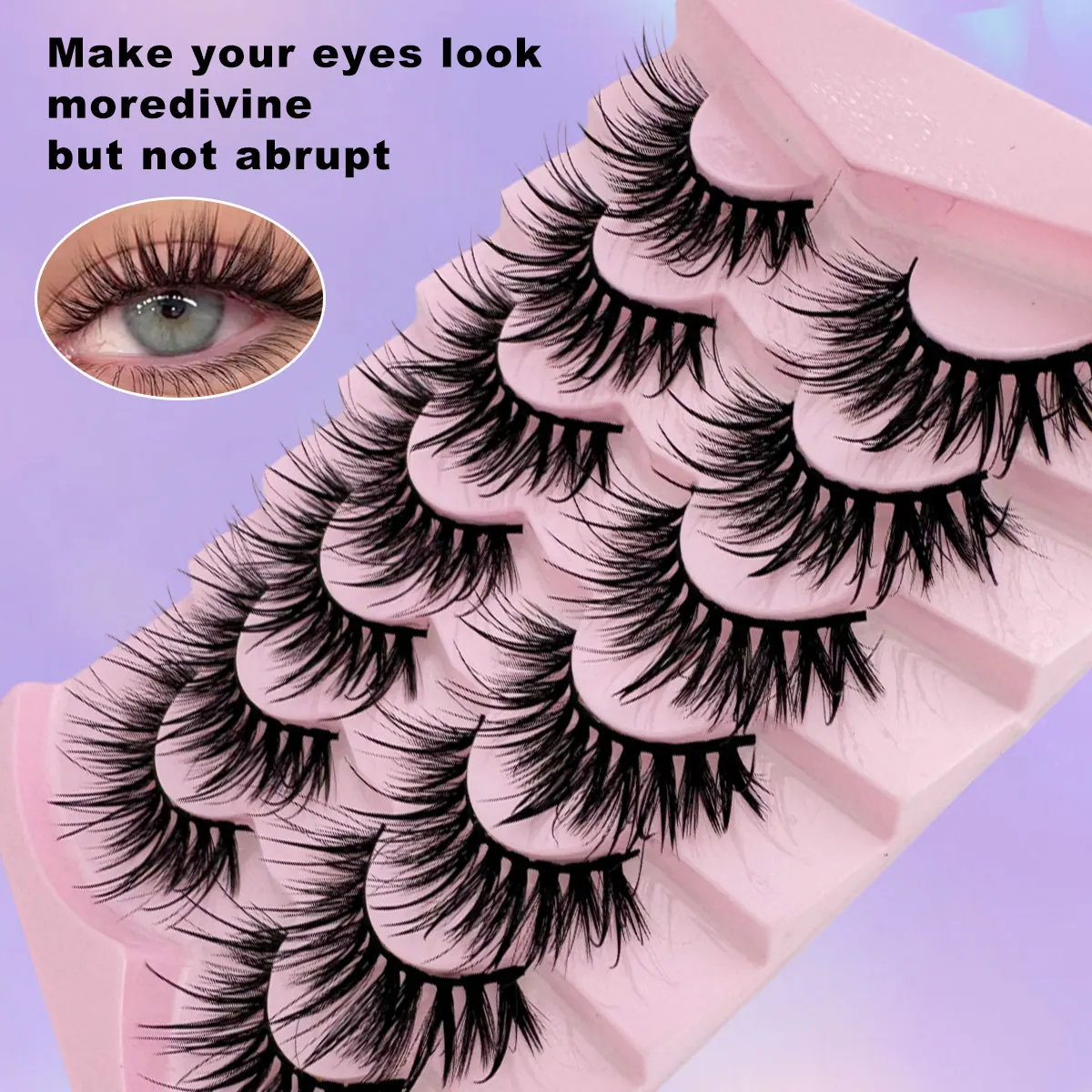 7 Pairs D-Curl Fluffy Faux Mink Natural Eyelashes,Cross Dramatic Effect Soft Reusable Eyelashes Strip Lashes suitable for party