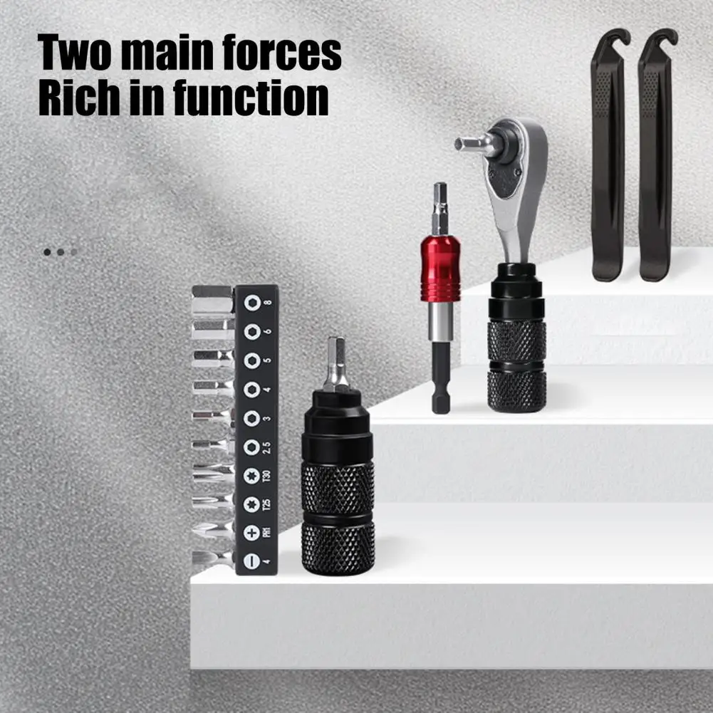 

Portable Bike Repair Tools Bicycle Repair Tool Kit with Aluminum Alloy Ratchet Wrench Extension Rod for Mountain Road Bikes