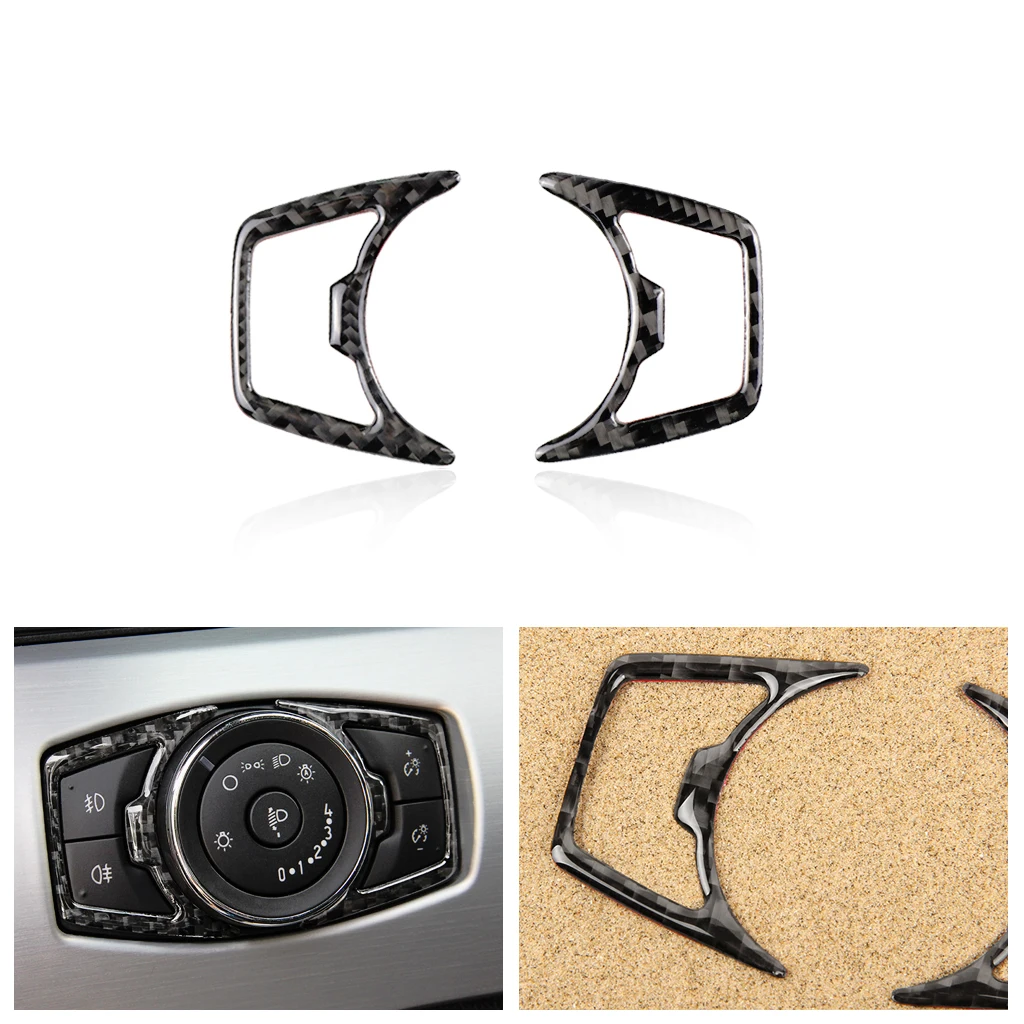 

For Ford Mustang 2015 2016 2017 2pcs Carbon Fiber Interior Headlight Switch Button Decor Cover Sticker Trim