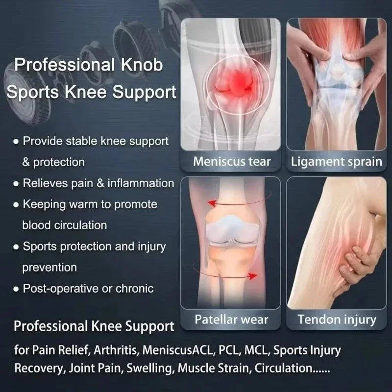Intelligente Kniebandage mit Drehknopf, Patella-Gelkissen, Seitenstabilisator, Kompressionsunterstützung, Gelenkschmerzlinderung, Regeneration, für Heimfitness, Einzelstück – Detail 5