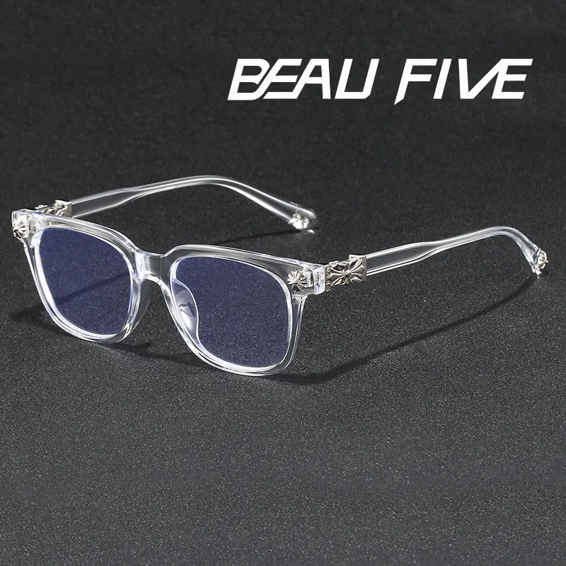 BEAU FIVE High-Quality Retro Anti-Blue Light Trendy and Versatile Square Frame Computer Protective Glasses Plain Lens F114