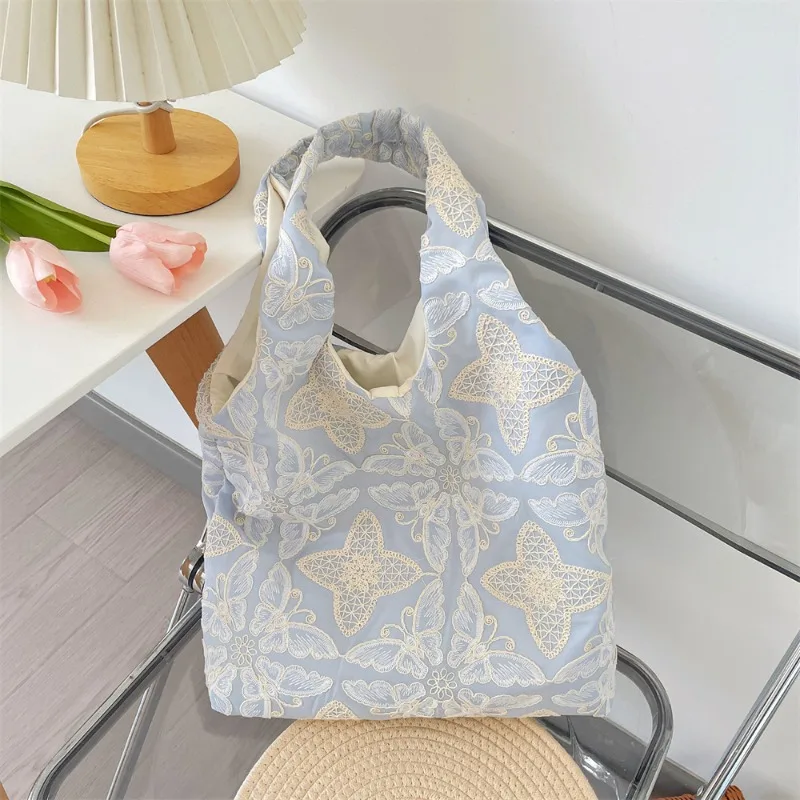 

Youda New Polyester Fabric Shoulder Bag For Women Simple Embroidery Floral Lace Handbag Large Casual Capacity Shopper Tote Bags