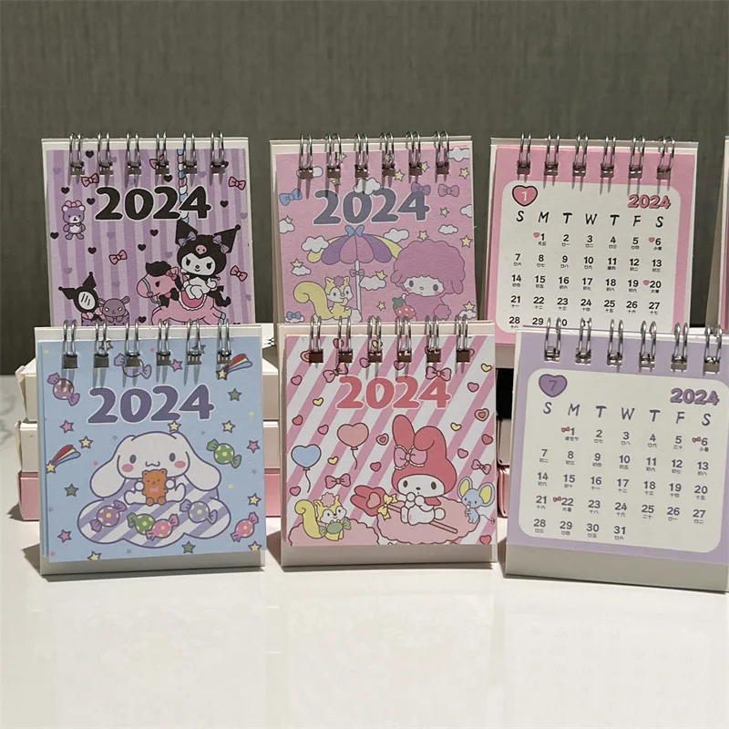 Cute Sanrio Cartoon Melody Kuromi Cinnamoroll 2024 Desk Calendar Ins Mini Cartoon Calendar Children Stationary Girl Gift