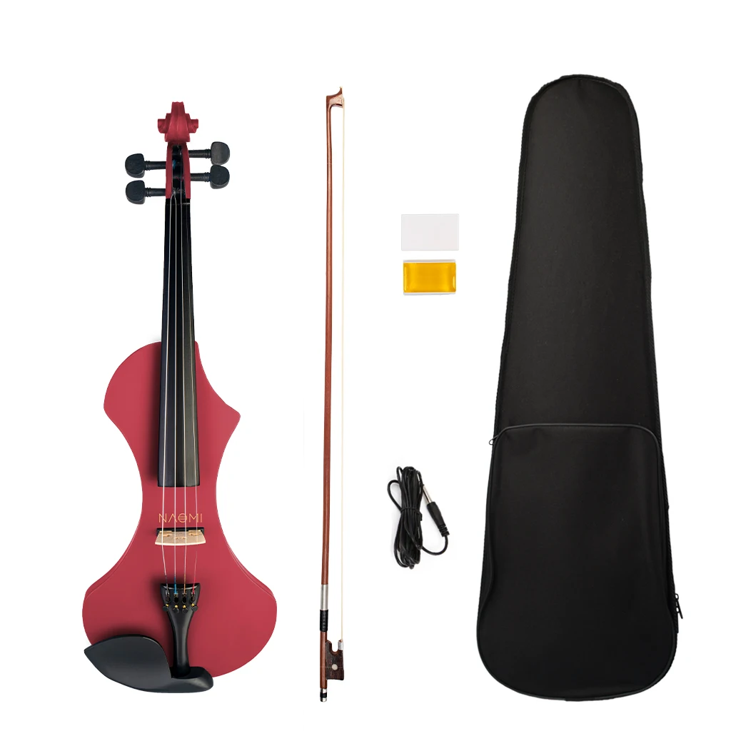 Electric Violin 4/4-1/8 Silent Violin Solid Wood W/Violin Case+Bow+Headphones+Rosin+Audio Cable (Red)