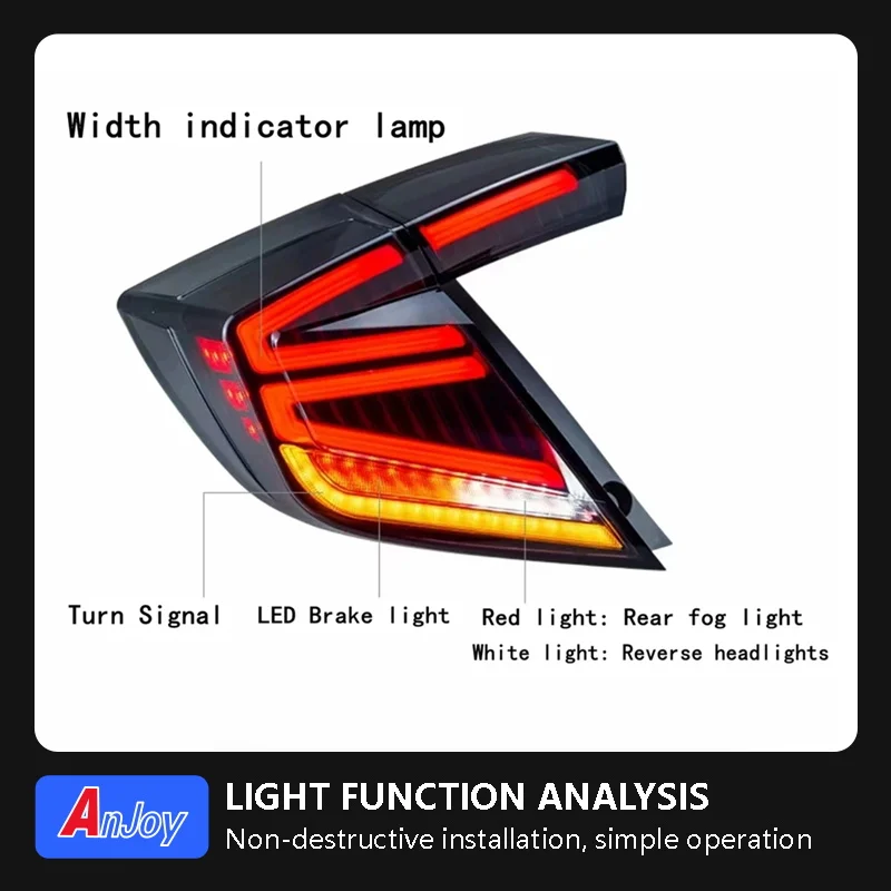 LED Tail Lights for Honda Civic10 Th Gen Type R Hatchback 2016-2021 Animation Indicator Sequential Turning Signal Tail Lamps