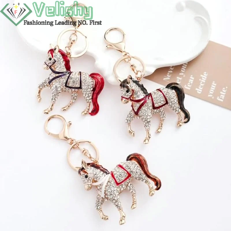 موضة الحصان المهر المفاتيح النساء الرجال الحيوان حجر الراين كريستال كيرينغ حقيبة قلادة لسيارة مجوهرات هدية السنة الجديدة #2