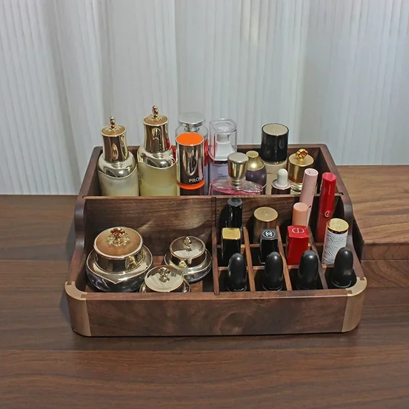 Black Walnut Cosmetic Storage Box Large Capacity Classified Storage Skin Care Products Lipstick Eye-shadow Organization Racks
