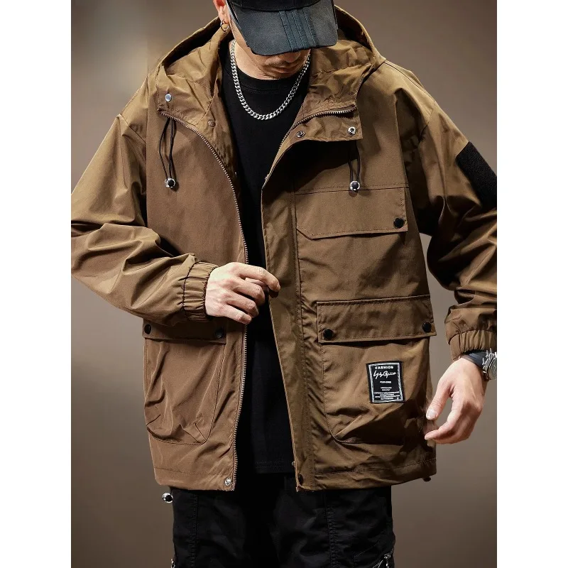 Vêtements de travail pour hommes, combinaison d'escalade coupe-vent en Fiber de Polyester, manteau à capuche Long avec fermeture éclair, veste coupe-vent d'extérieur unisexe, printemps-automne