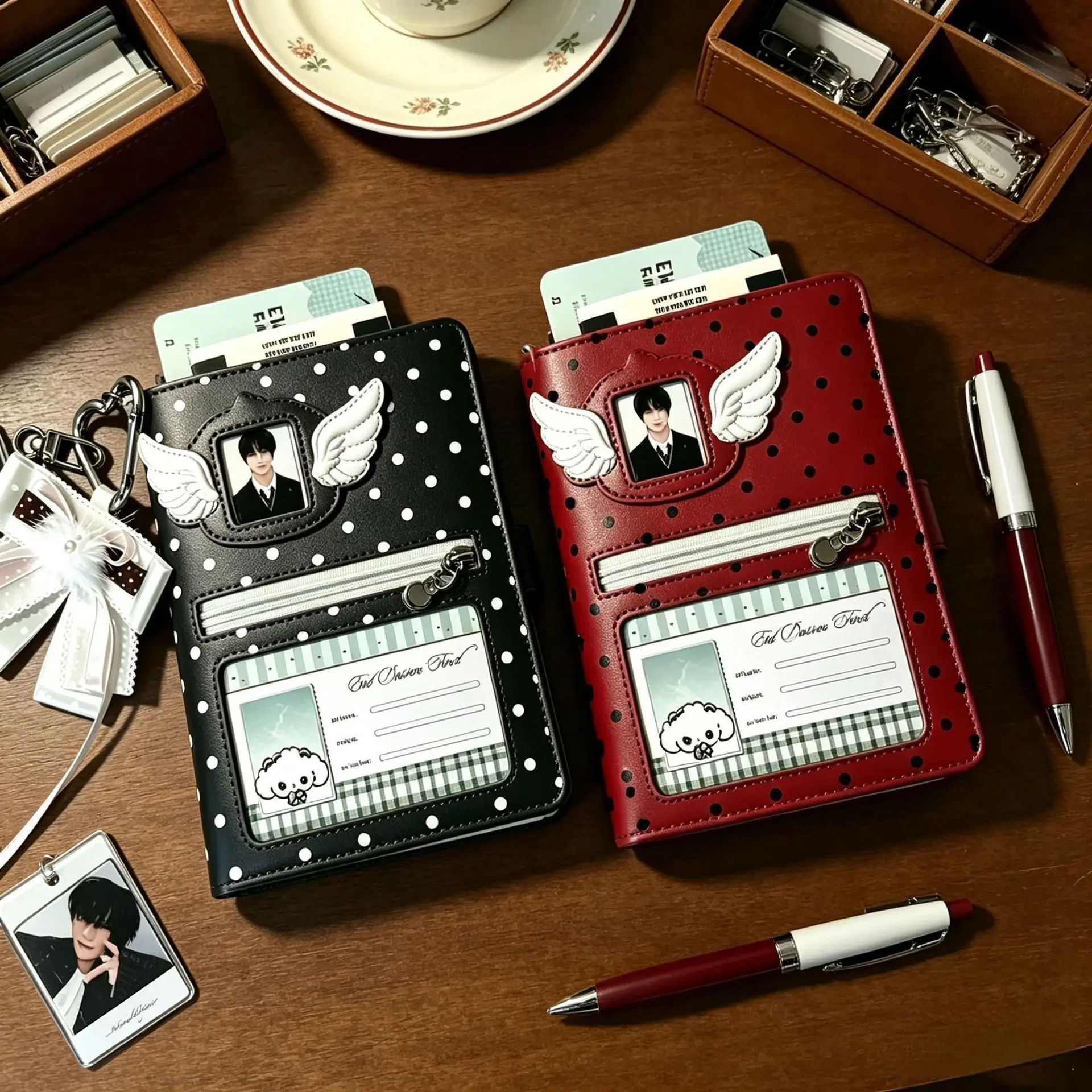 Polka Dot Angel Wings Passport Holder Large Capacity High Aesthetic Card Wallet Travel Document Organizer Graduation Gift