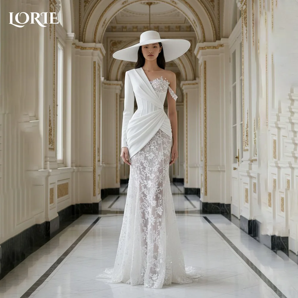 LORIE Lace Vintage Wedding Dresses Elegant Applique Long Sleeves Satin Mermaid Bridal Gown Reception Customized Party Dresses