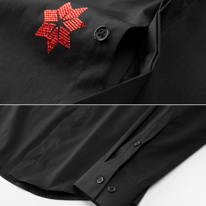 2025 Autumn Star Rhinestone Long Sleeve Shirts Slim Fit Casual Business Dress Shirts Fashion Banquet Stage Performance Costumes