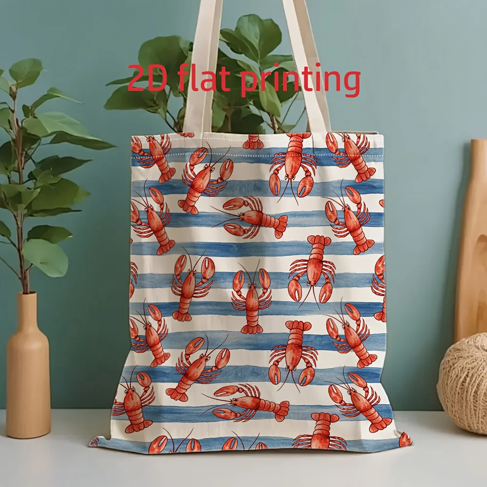 2d Flat Canvas Tote Bag with Vivid Lobster Pattern Shoulder Tote Bag Suitable Casual Vacations Shopping and Stationery Book Bag