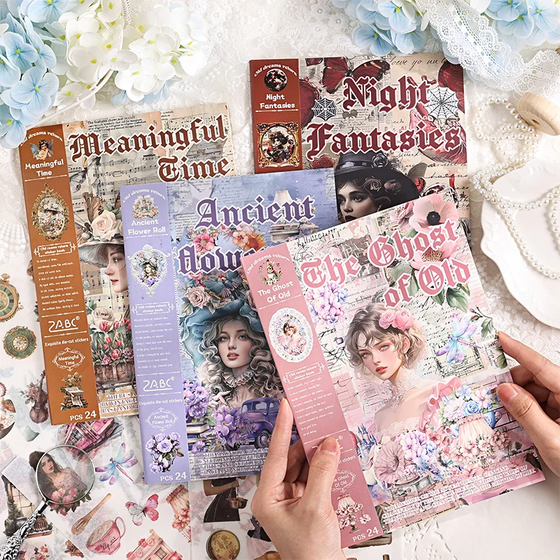 

4 styles, each with 24 sheets, vintage die-cutting and paper sticker book, DIY material sticker book for hand account