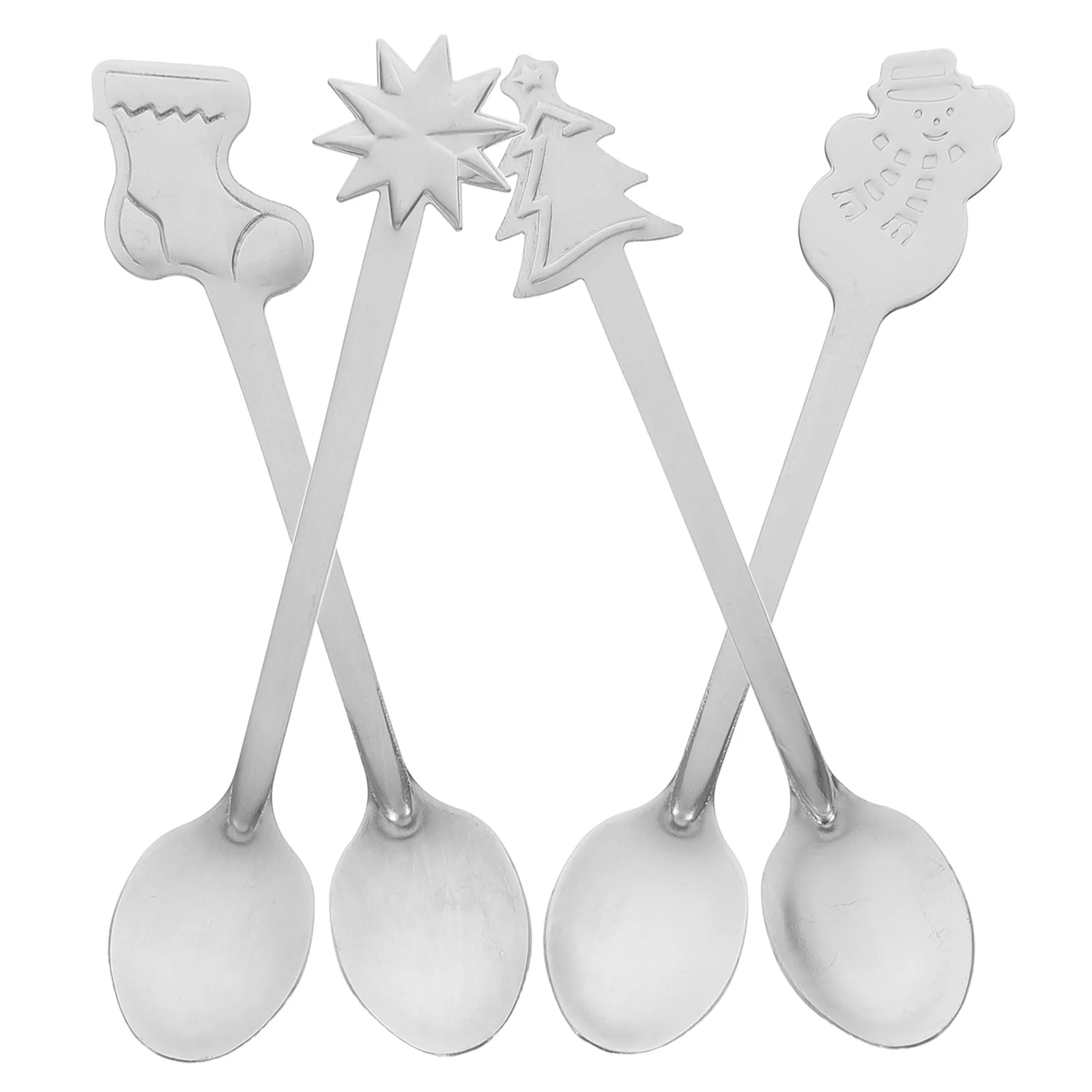 4 Pcs Coffee Scoop Christmas Spoon Xmas Stainless Steel Cute Cartoon Silver Child