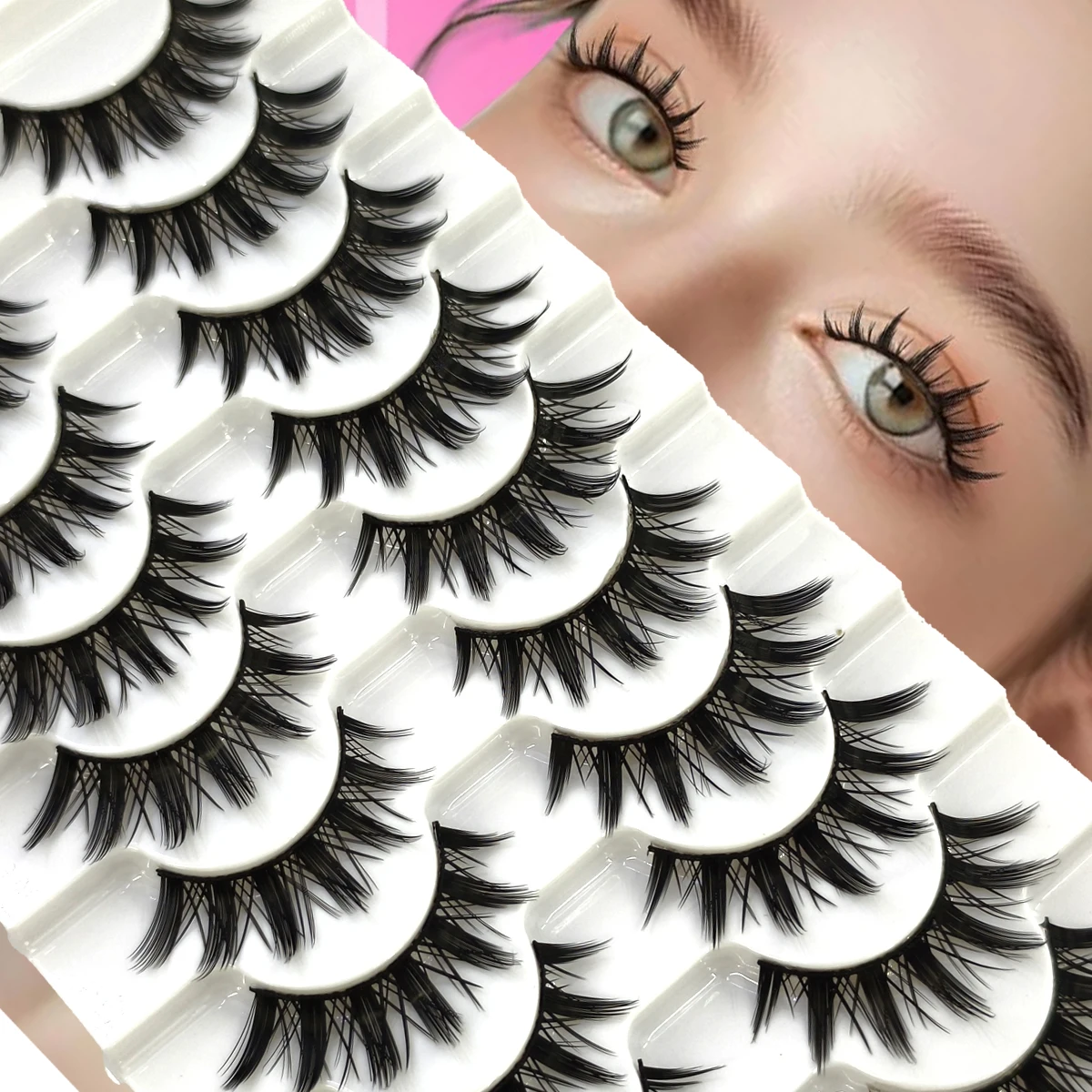 NEU 10 Paar Katzenaugen-Wimpern, flauschige künstliche Nerzwimpern, 8D-Wimpernpackung, dramatische lange, dicke Volumenwimpern, falsche Wimpern