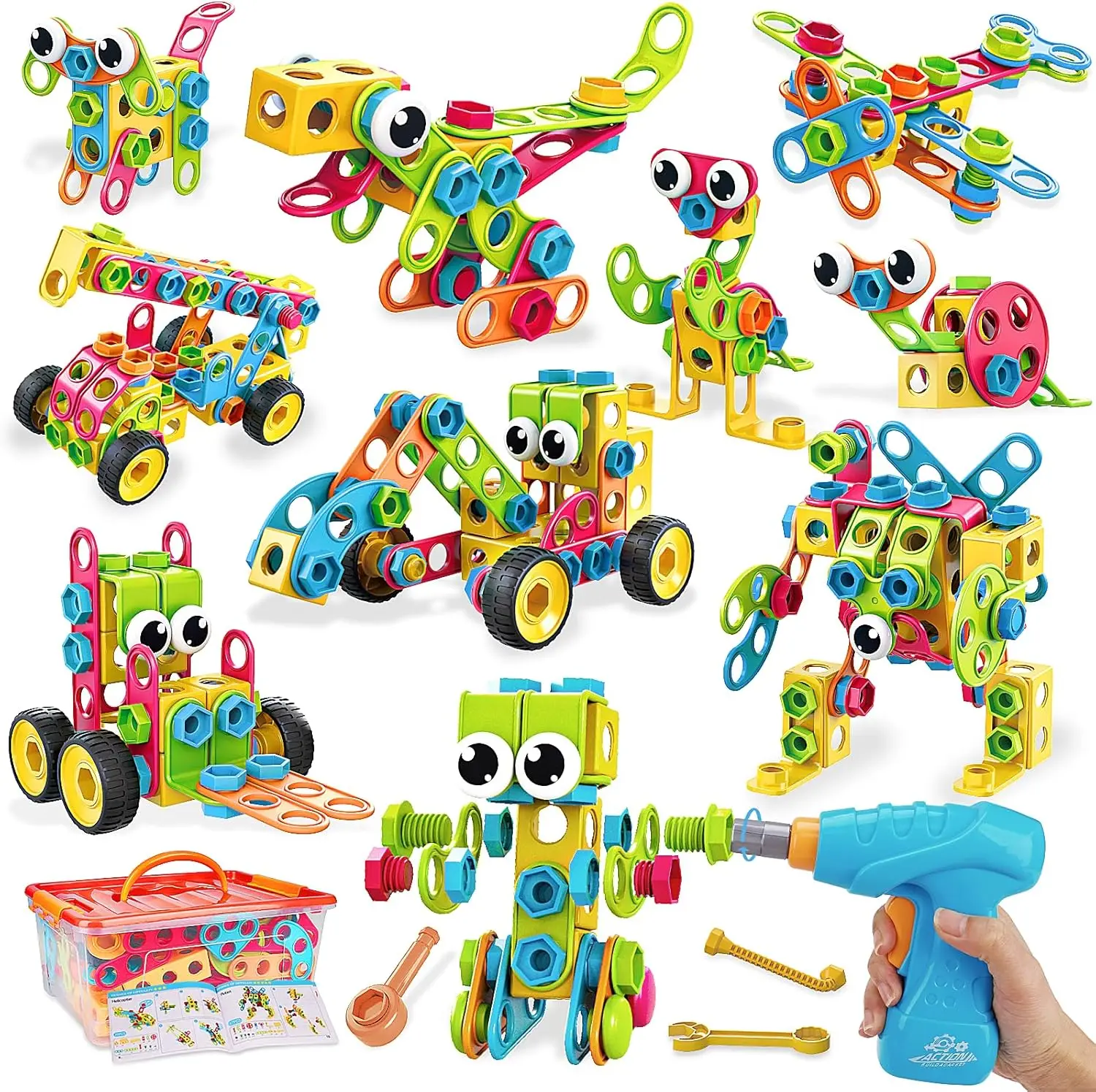 

199PCS STEM Building Blocks Educational Toys for Kids Ages 3-8, Creative Construction Set with Electric Drill