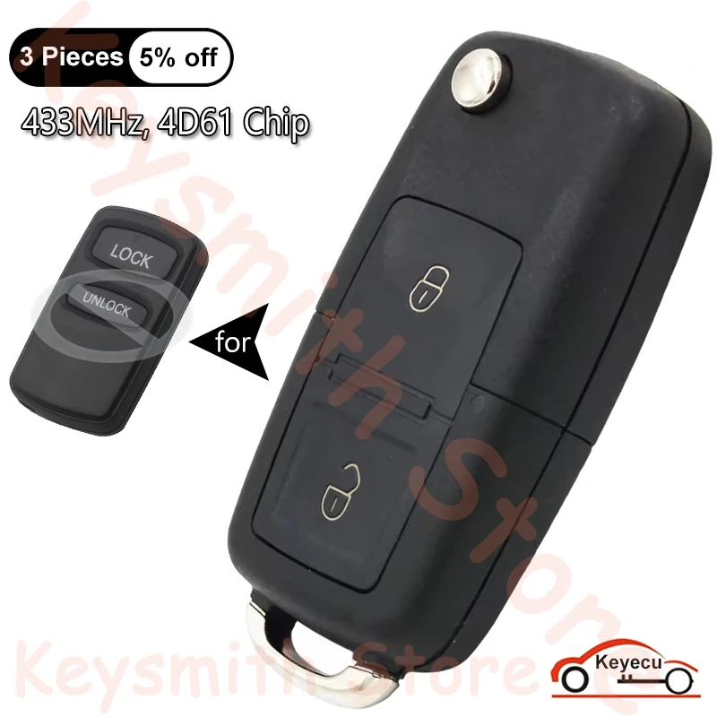 KEYECU 2 Buttons 433MHz 4D61 Chip for Mitsubishi Pajero Lancer Outlander Auto Upgraded Flip Remote Key Fob MIT11R / MIT8 Blade