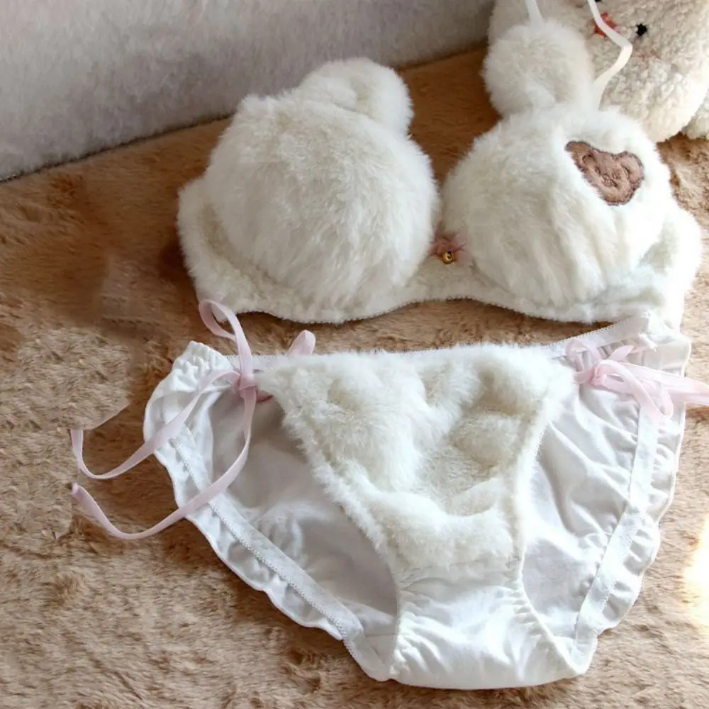 

Милый женский комплект нижнего белья с мультяшным медведем без стального кольца, теплое нижнее белье для девочек, трусики, костюм, мягкий зимний бюстгальтер и трусы, комплекты для девочек
